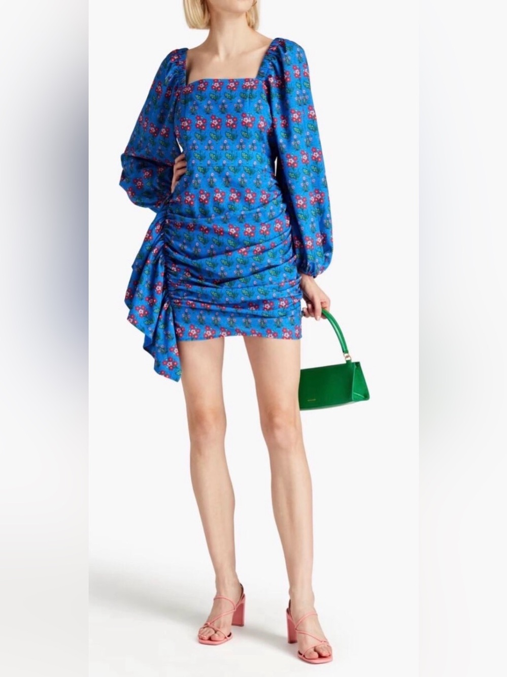 Rhode Mini Dress Mina Draped Blue "Love Song" Floral Print New size XS
